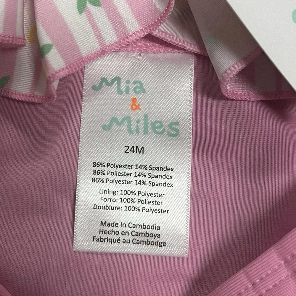 NWT Mia & Miles Sweet Pink and Yellow Ruffled 2 Piece Bathing Suit Toddler 24M‎